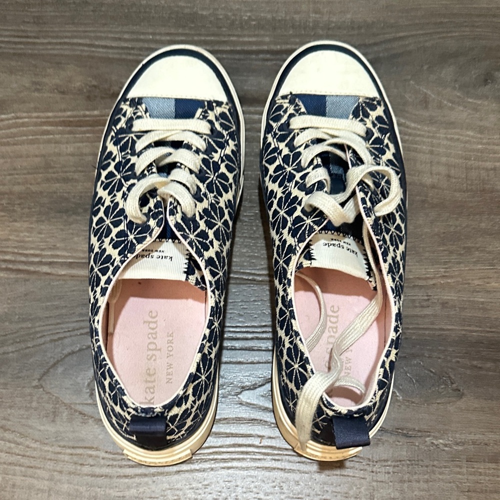 Kate Spade Cream and Navy Floral Sneakers